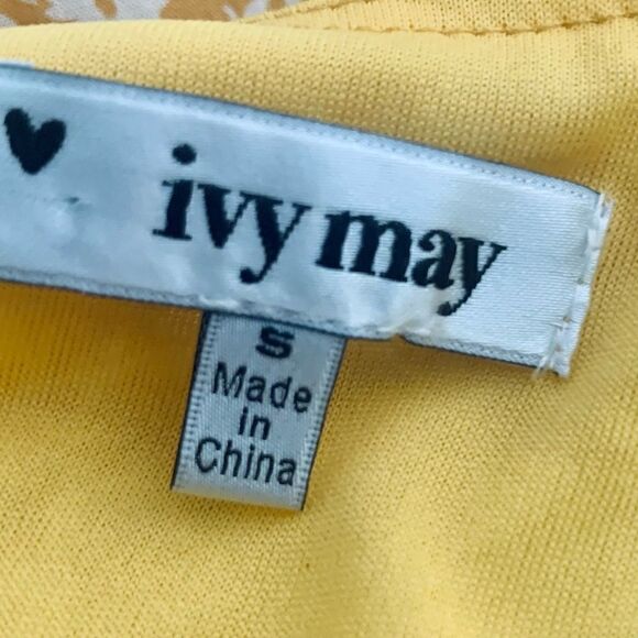 Ivy May Mustard Yellow & White Floral Boho Ruffled Sun Dress Size Small - Picture 10 of 11